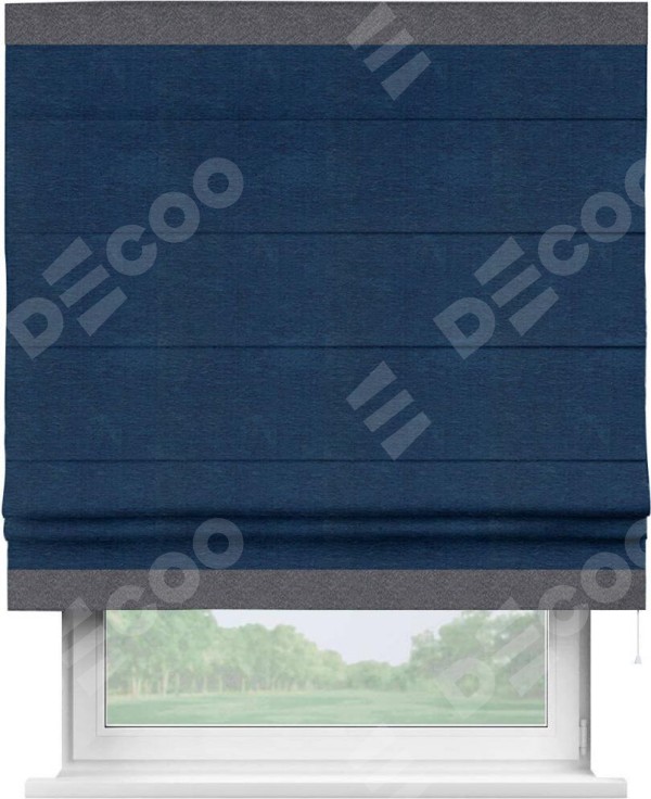 Римская штора «Кортин» с кантом Горизонт, для проема, ткань софт однотонный синий