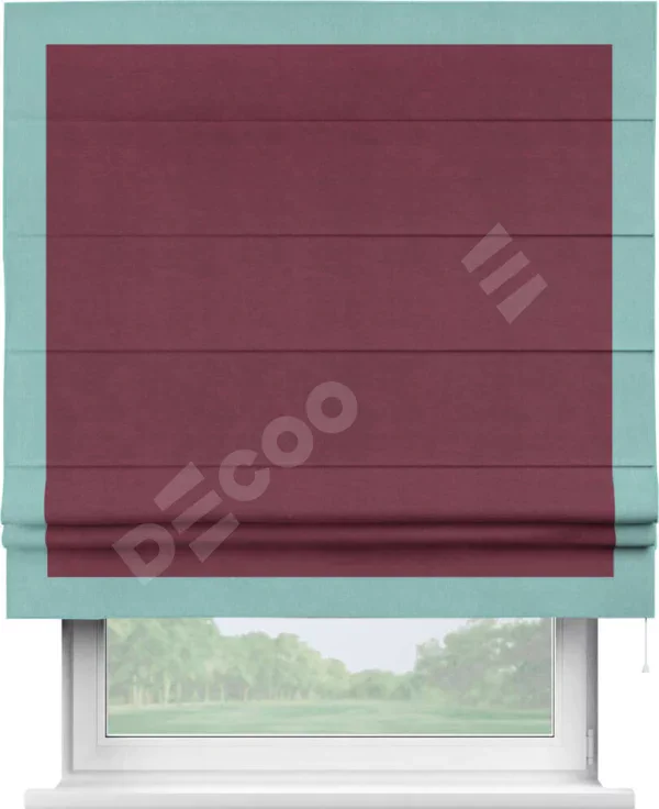 Римская штора «Кортин» с кантом Чесс, для проема, ткань вельвет бордовый