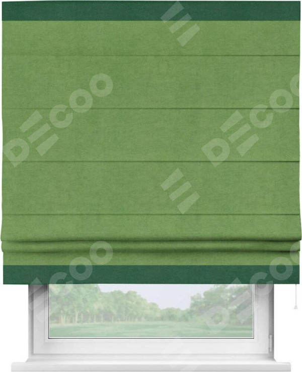 Римская штора «Кортин» с кантом Горизонт, для проема, ткань вельвет салатовый