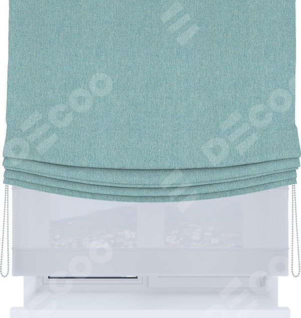 Римская штора «Кортин», день-ночь с мягкими складками, твид блэкаут небесно-голубой