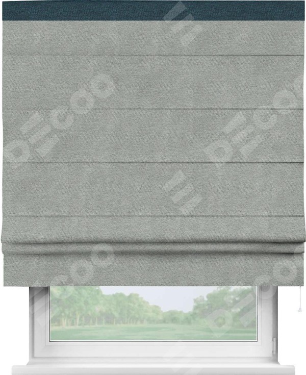 Римская штора «Кортин» с кантом Кинг, для проема, ткань твид блэкаут, светло-серый